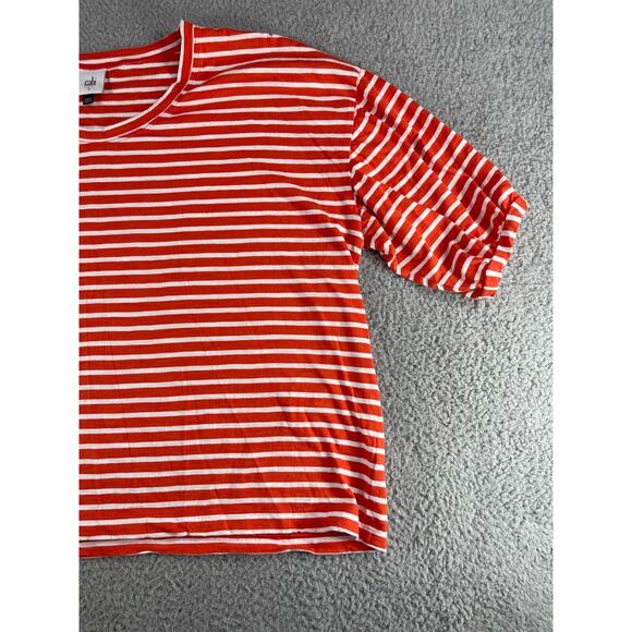 Cabi Shirt Womens Small Plus Orange Striped Short Sleeve Round Neck Comfy - Picture 4 of 9